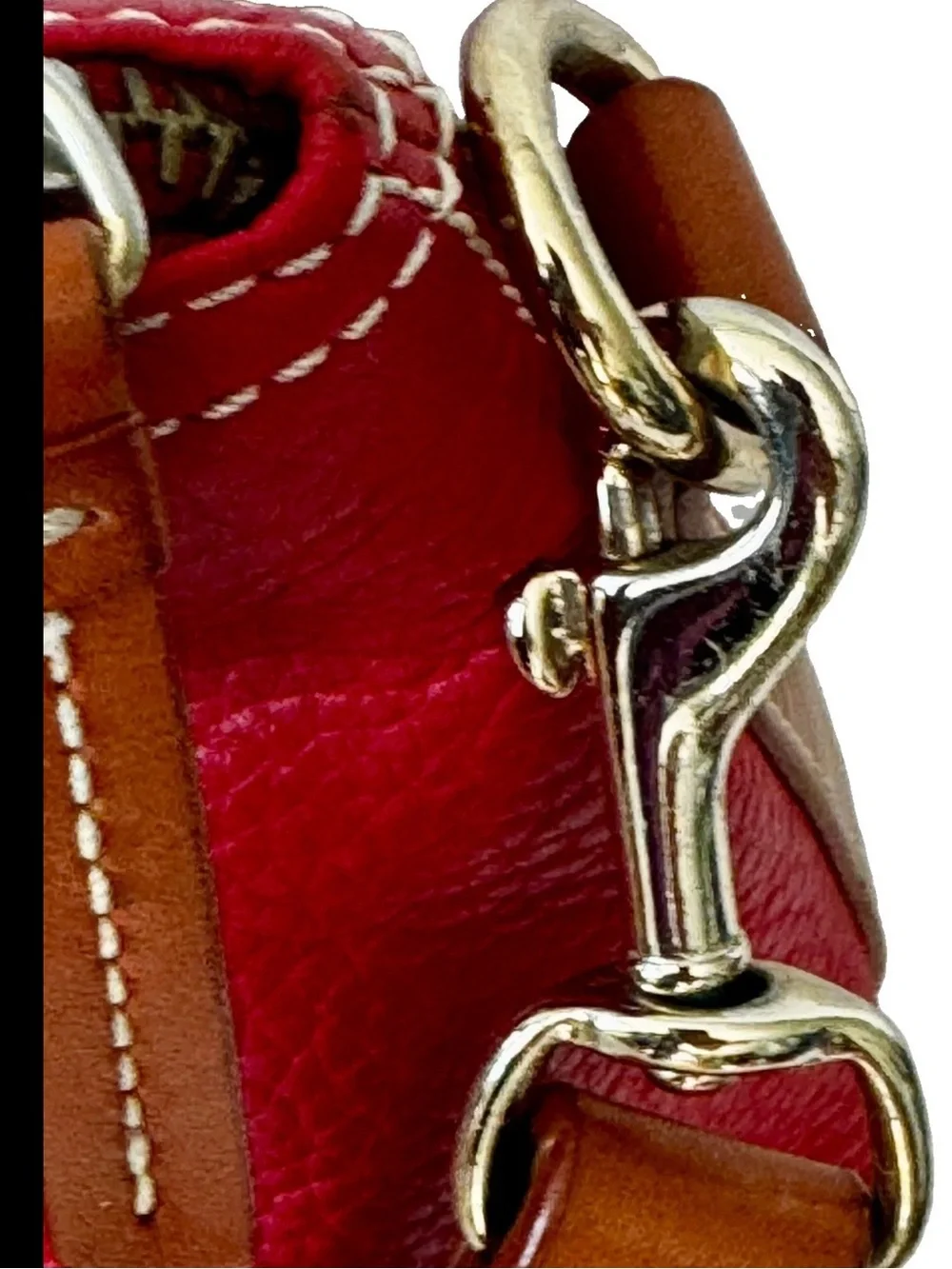 Dooney Bourke Vtg Large Domed Red Leather Satchel/Handbag w/Leather Trim & Strap